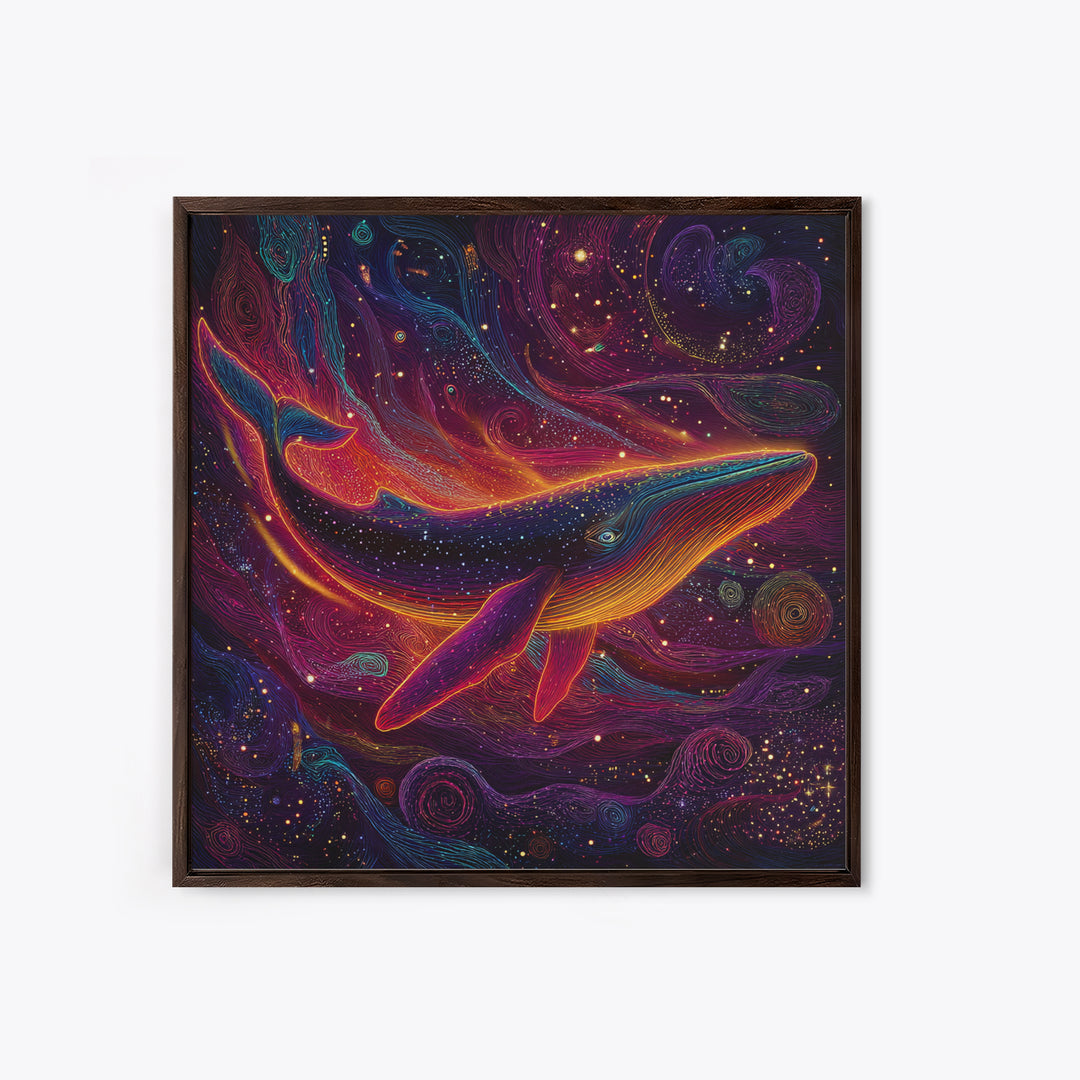Colorful Cosmic Whale Swimming In Galaxy Wall Art, Psychedelic Space Art Print, Fantasy Ocean Decor, Kids Room Canvas Print