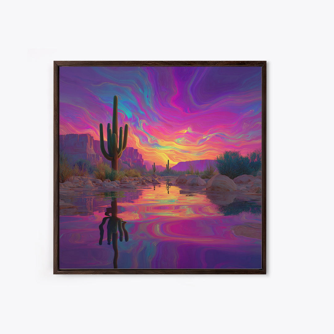 Neon Desert Cactus Sunset Wall Art Canvas Print Colorful Southwestern Landscape Art Modern Home Decor