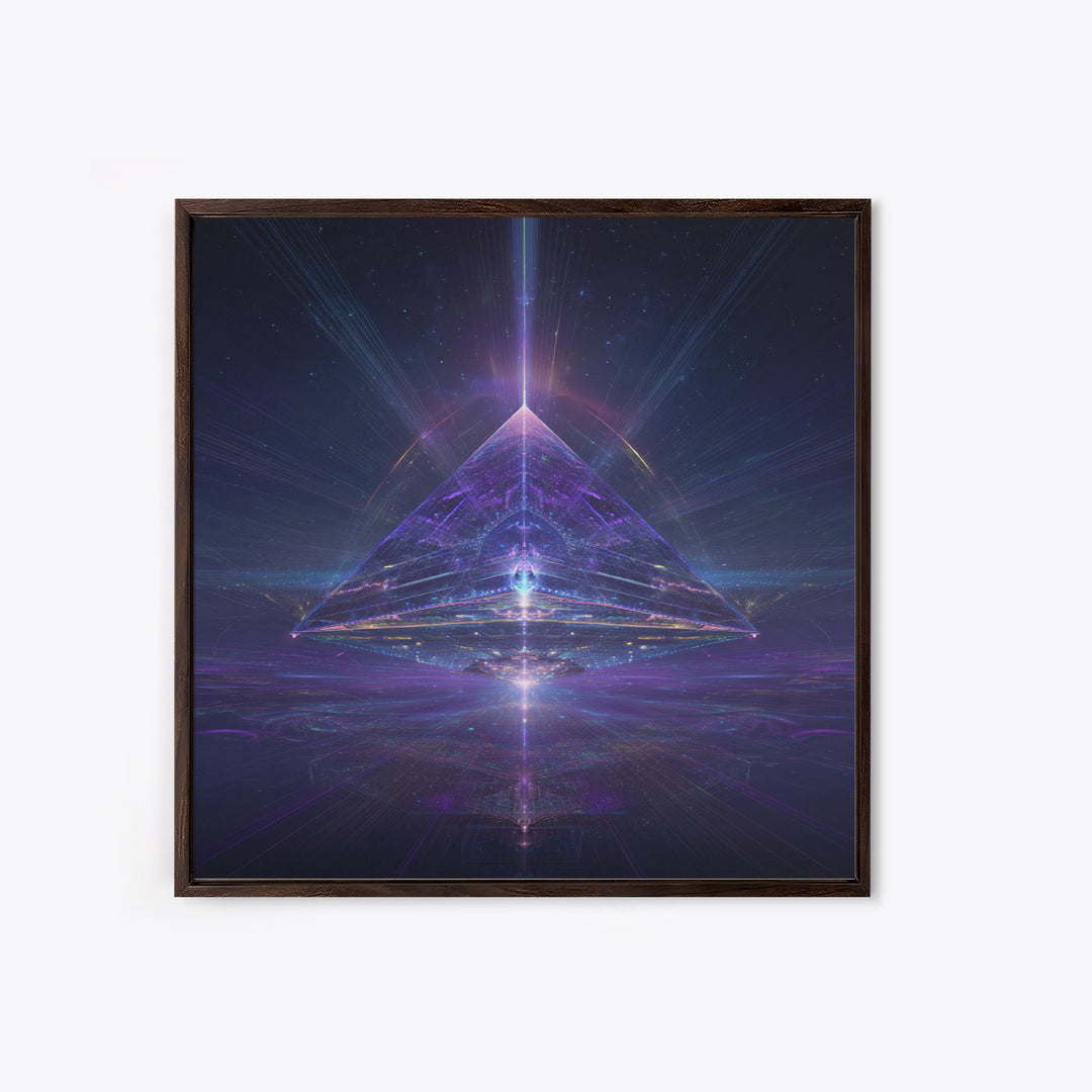 Cosmic Pyramid Portal Celestial Wall Art, Mystical Purple Galaxy Framed Canvas Print For Spiritual Meditation Decor