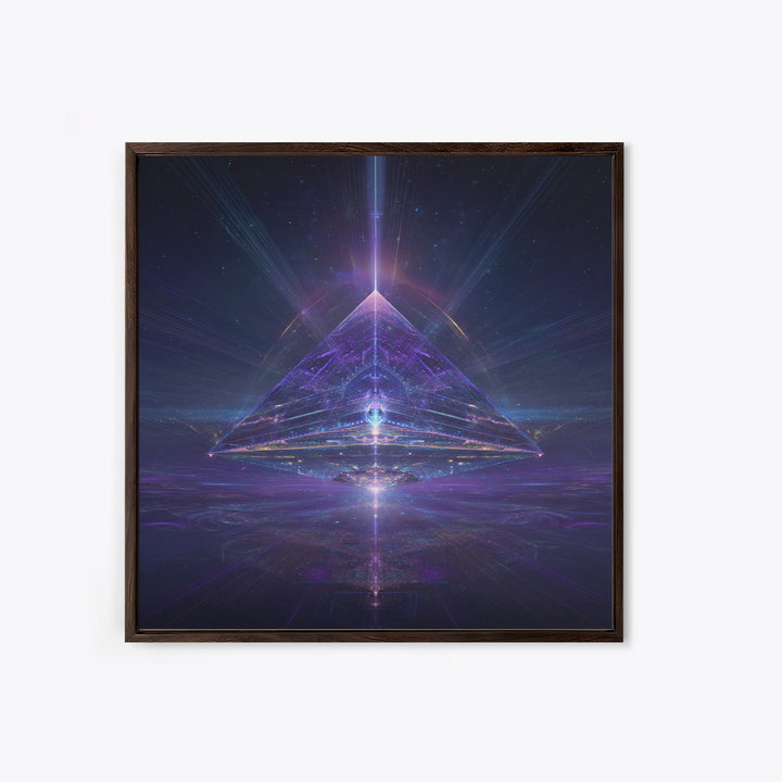 Cosmic Pyramid Portal Celestial Wall Art, Mystical Purple Galaxy Framed Canvas Print For Spiritual Meditation Decor