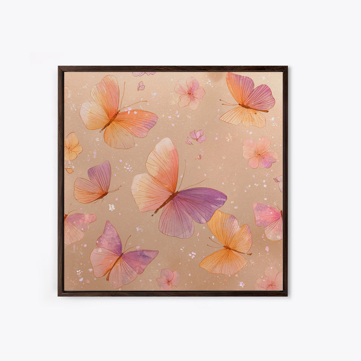 Pink Orange Butterfly Garden Wall Art, Whimsical Floral Canvas Print, Feminine Nursery Decor, Cute Girls Room Art, Gift For Her