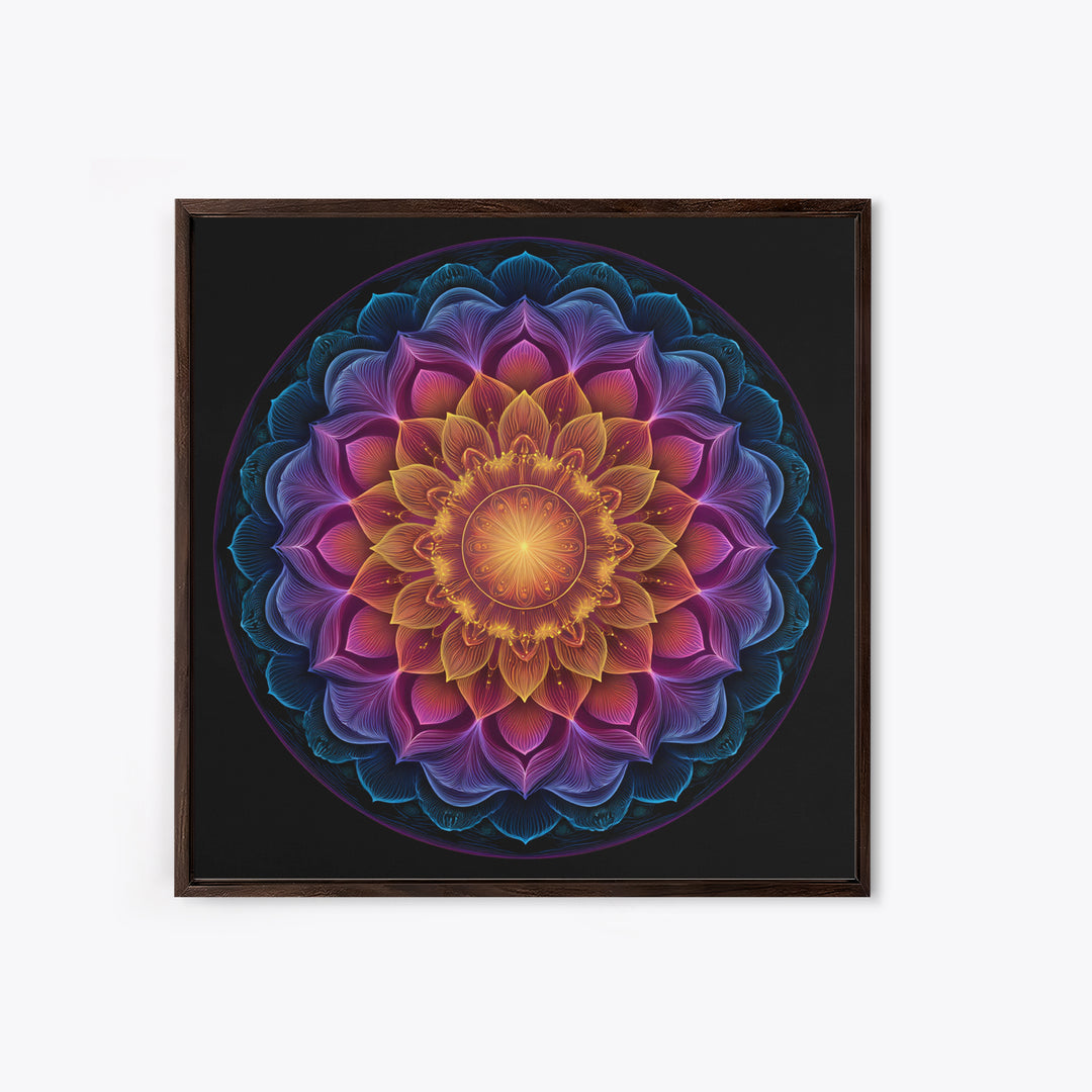 Rainbow Lotus Mandala Abstract Wall Art, Colorful Sacred Geometry Canvas Print, Boho Meditation Room Decor Spiritual Art