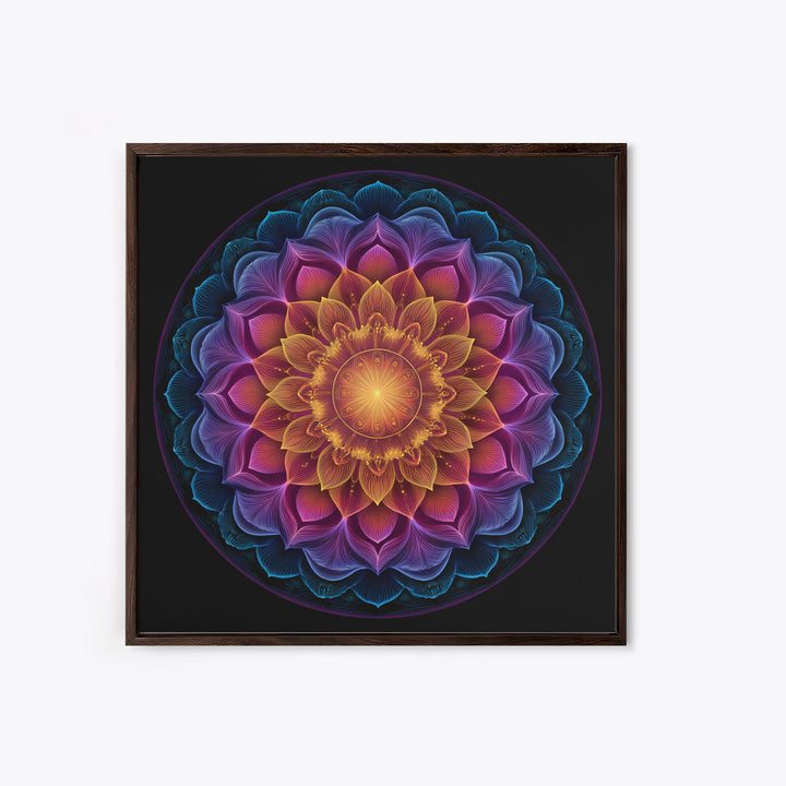 Rainbow Lotus Mandala Abstract Wall Art, Colorful Sacred Geometry Canvas Print, Boho Meditation Room Decor Spiritual Art