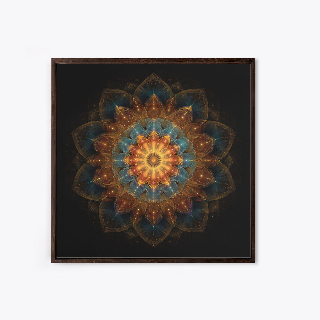 Intricate Golden Mandala On Black Celestial Sacred Geometry Wall Art Canvas Print Boho Spiritual Home Decor