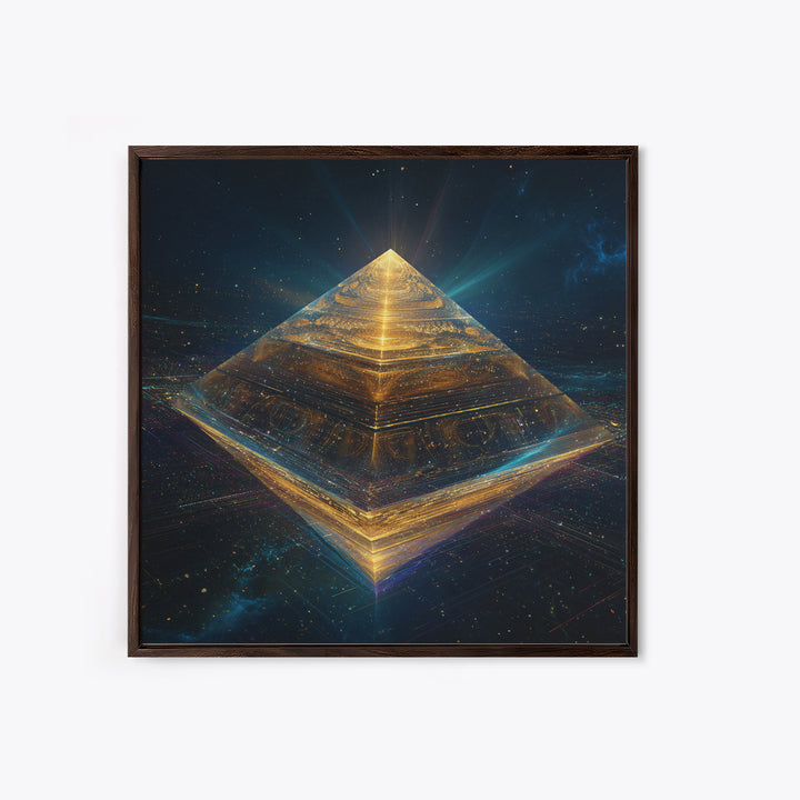 Golden Futuristic Pyramid In Galaxy Surreal Space Wall Art, Cosmic Sci Fi Home Decor, Modern Canvas Print