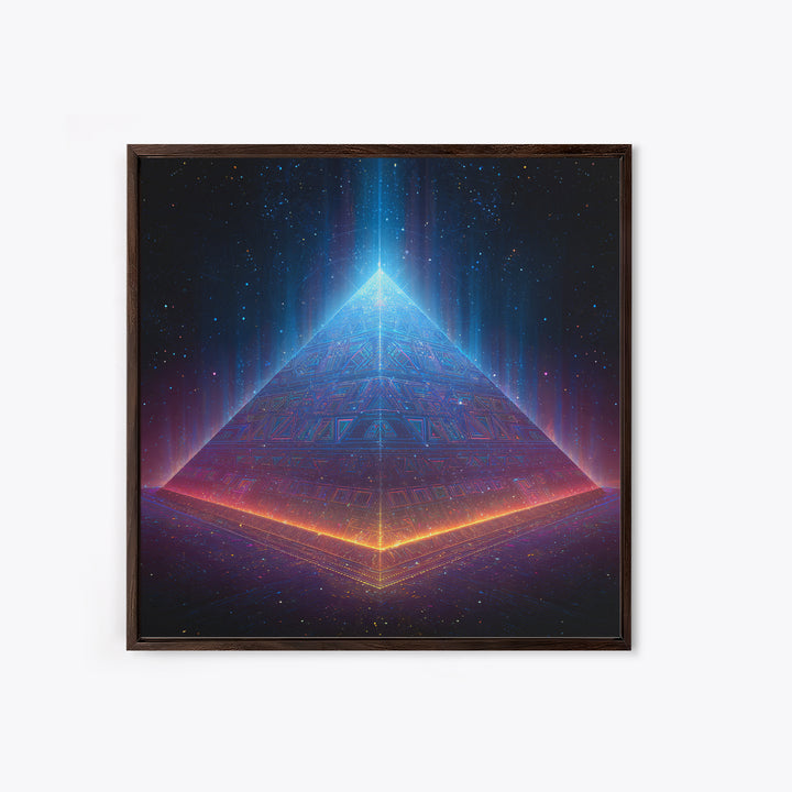 Luminous Pyramid In Space Wall Art, Futuristic Cosmic Landscape Canvas Print, Sci Fi Galaxy Decor For Gaming Or Media Room