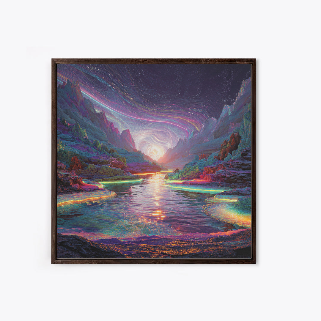 Psychedelic Cosmic River Landscape Wall Art, Vibrant Fantasy Canvas Print, Abstract Landscape Art For Modern Home Decor