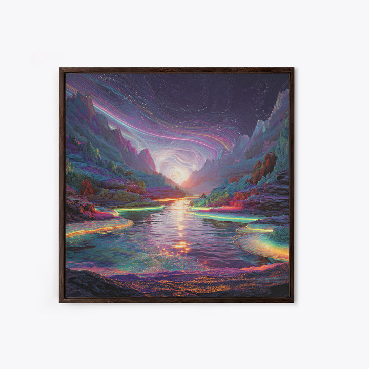 Psychedelic Cosmic River Landscape Wall Art, Vibrant Fantasy Canvas Print, Abstract Landscape Art For Modern Home Decor