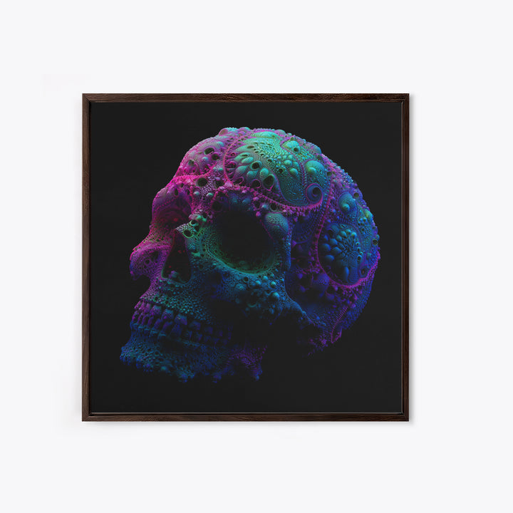 Psychedelic Neon Skull Wall Art, Colorful Surreal Skull Canvas Print, Modern Abstract Art, Trendy Home Decor