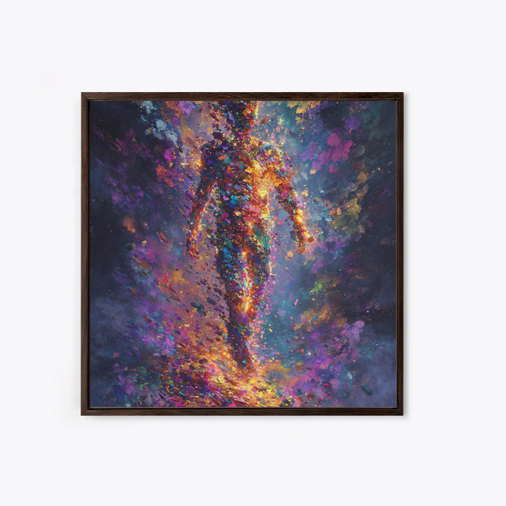 Cosmic Figure Explosion Wall Art, Colorful Abstract Galaxy Human Silhouette, Modern Surreal Canvas Print For Living Room