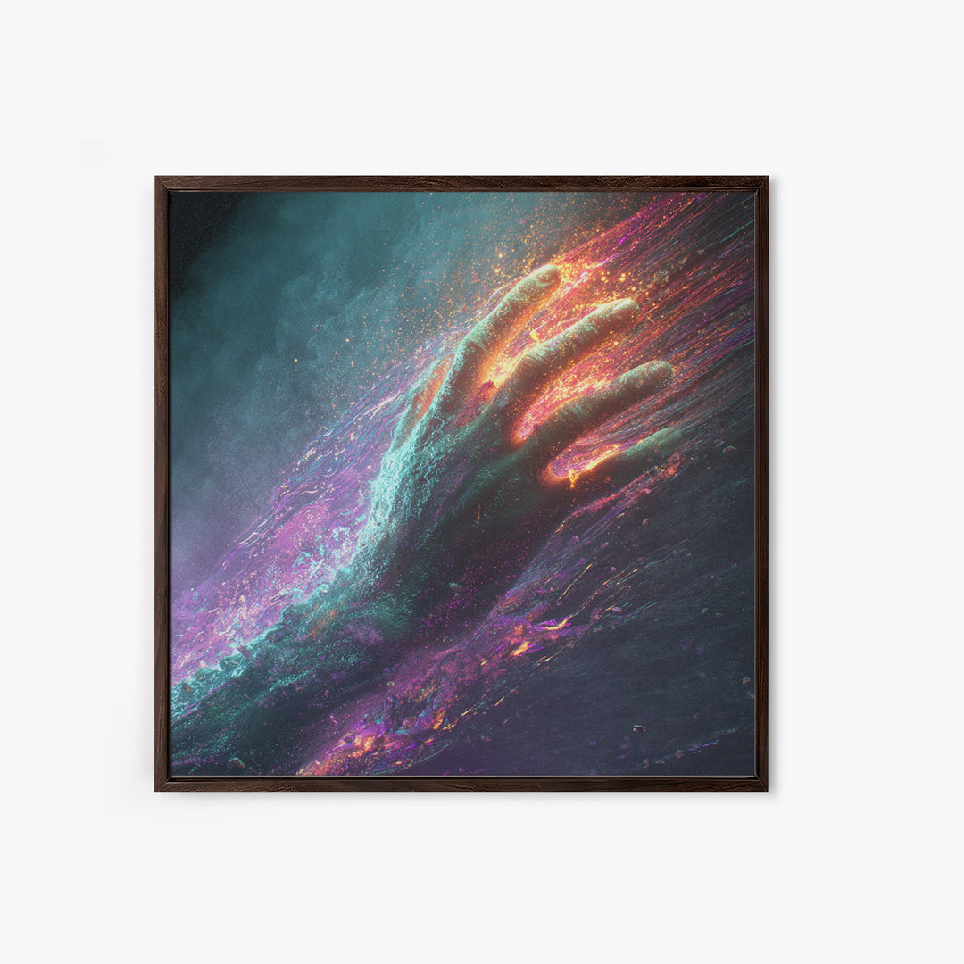Abstract Cosmic Hand Reaching Wall Art, Surreal Galaxy Canvas Print, Modern Statement Artwork For Living Room Or Office