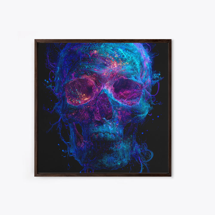 Neon Cosmic Skull Wall Art, Psychedelic Galaxy Bones Canvas Print, Dark Surreal Abstract Art For Gaming Room Or Modern Home Decor