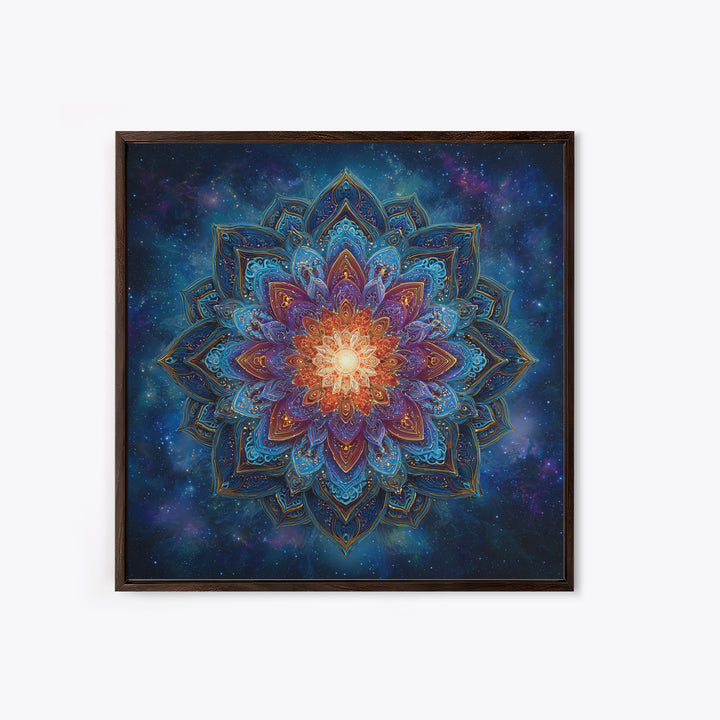 Cosmic Lotus Mandala Galaxy Wall Art, Celestial Spiritual Canvas Print, Mystic Meditation Room Decor Colorful Abstract Art