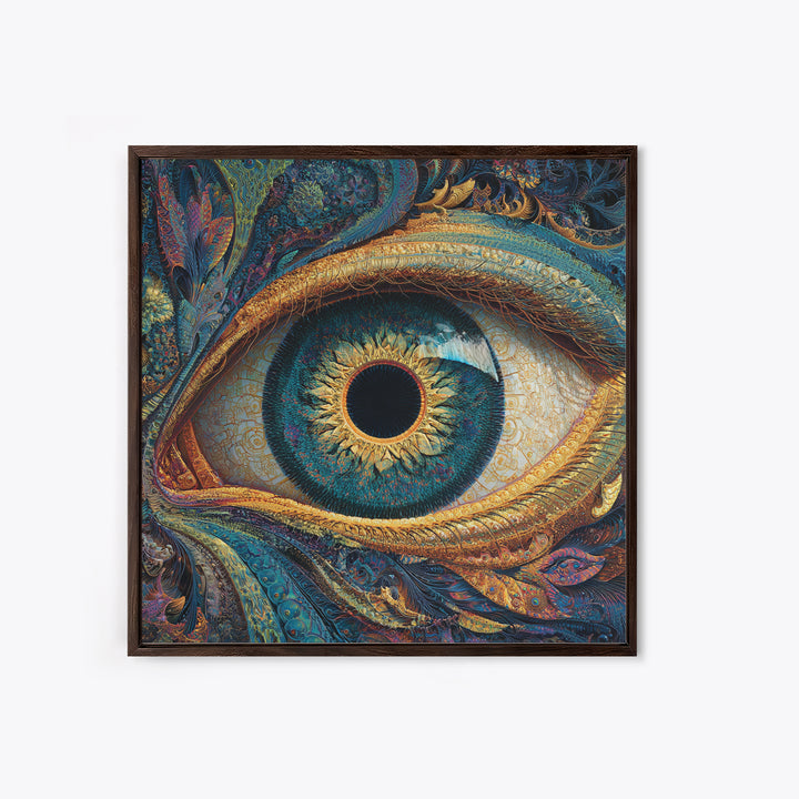 Surreal Golden Eye With Intricate Abstract Patterns Wall Art, Mystical Fantasy Canvas Print For Modern Home Decor