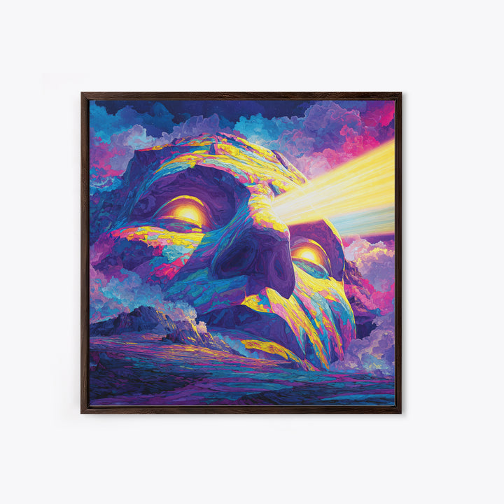 Psychedelic Mountain Face With Cosmic Light Wall Art, Trippy Surreal Landscape Home Decor, Colorful Canvas Print