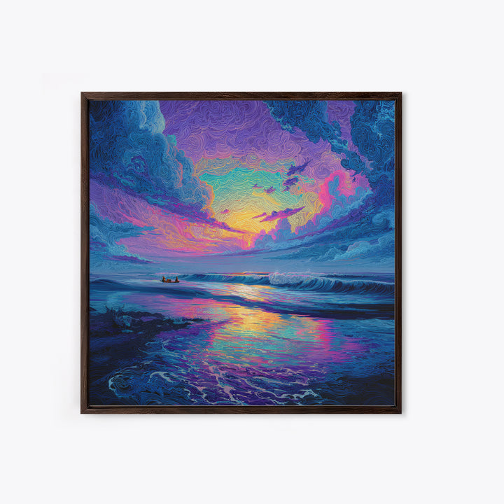 Psychedelic Ocean Sunset Waves Colorful Wall Art Print, Abstract Seascape Painting, Modern Coastal Home Decor Wall Art