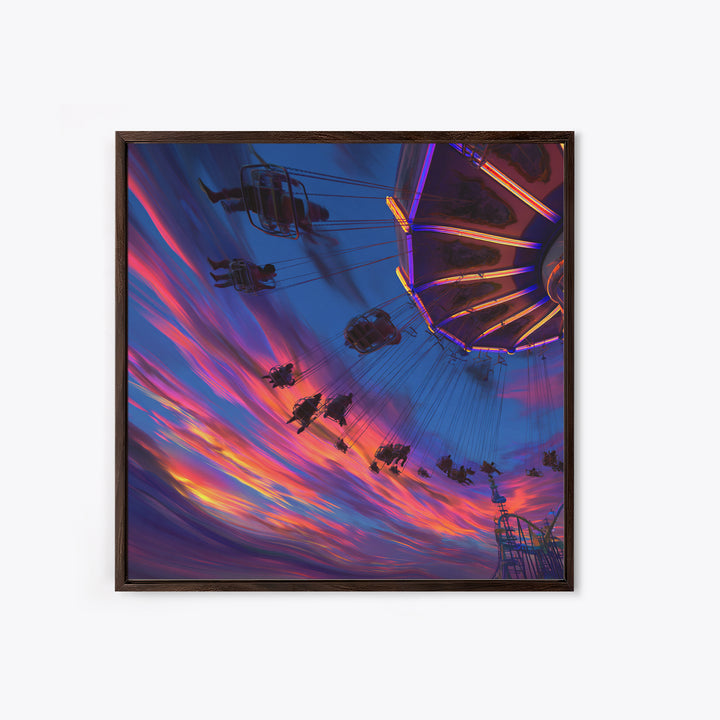 Dynamic Amusement Park Swing Ride Sunset Scene Vibrant Abstract Wall Art Framed Canvas Print For Living Room