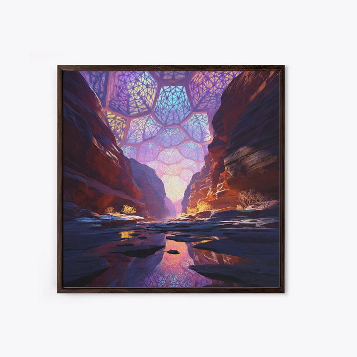 Surreal Canyon With Stained Glass Sky Wall Art, Colorful Fantasy Landscape Canvas Print, Unique Home Decor