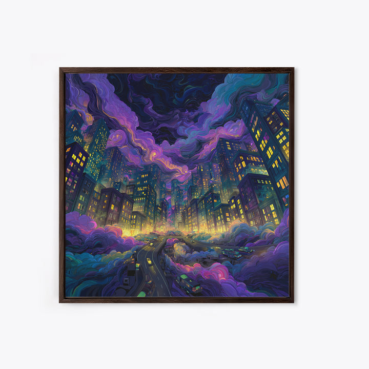 Neon Cityscape Night Sky Wall Art Colorful Futuristic Skyline Canvas Print Gaming Room Decor Sci Fi Wall Art