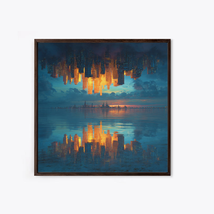 Upside Down Skyline Reflected On Water Wall Art, Surreal Cityscape Canvas Print, Modern Urban Decor For Living Room And Office