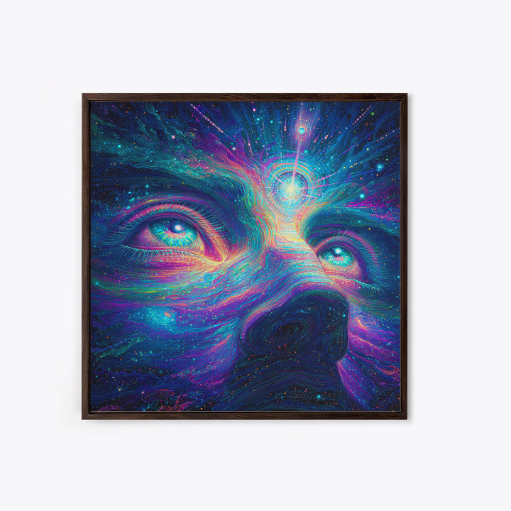 Cosmic Third Eye Visionary Face Wall Art, Psychedelic Galaxy Canvas Print, Spiritual Meditation Room Decor