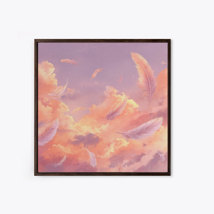 Pink Feather Sky Canvas Print, Dreamy Cloud Wall Decor, Celestial Nursery Art, Soft Pastel Bedroom Decor Gift For Her Art Print