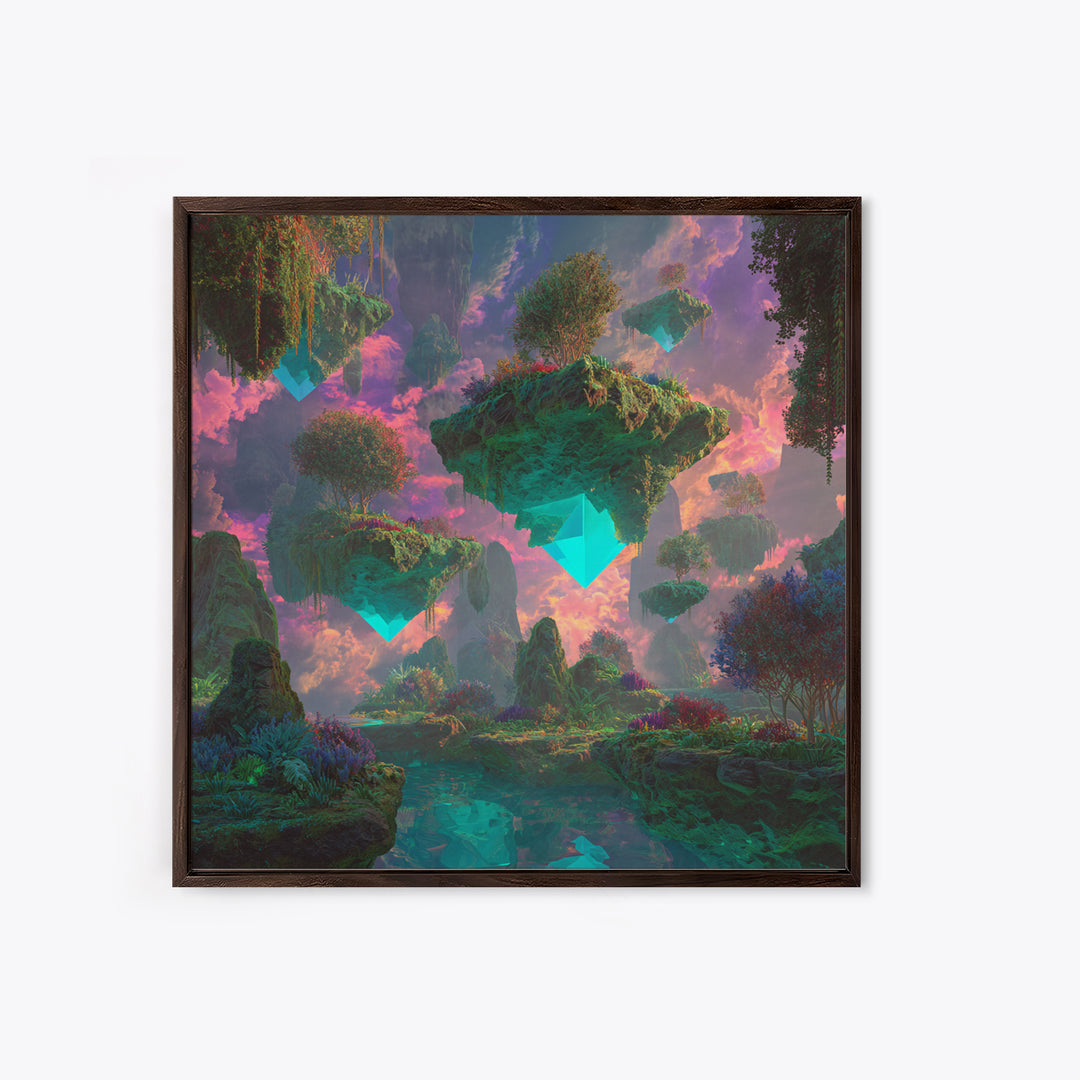 Floating Crystal Islands Fantasy Wall Art, Surreal Dreamscape Landscape, Colorful Fantasy Art, Modern Home Decor Canvas Print