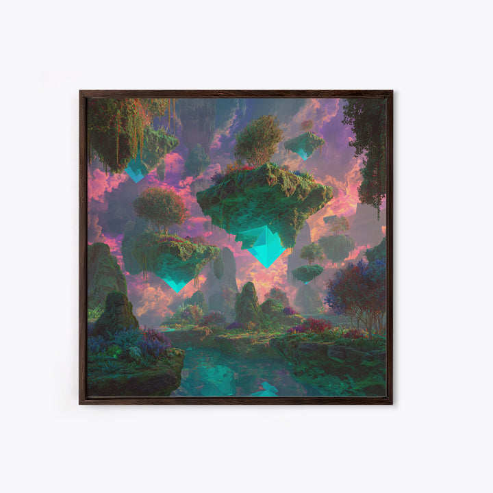 Floating Crystal Islands Fantasy Wall Art, Surreal Dreamscape Landscape, Colorful Fantasy Art, Modern Home Decor Canvas Print