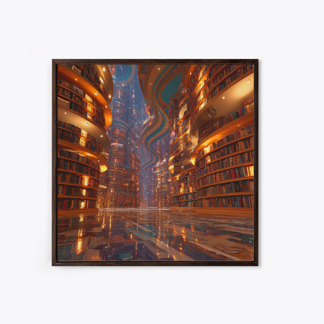 Surreal Infinite Library Fantasy Landscape Wall Art Print, Book Lover Home Decor, Cozy Reading Nook Gallery Wall Art