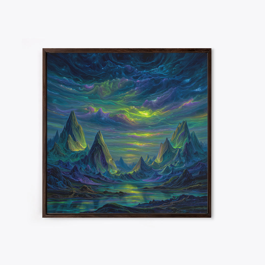 Electric Neon Mountain Landscape Wall Art Canvas Print Futuristic Abstract Landscape Art Modern Home Decor