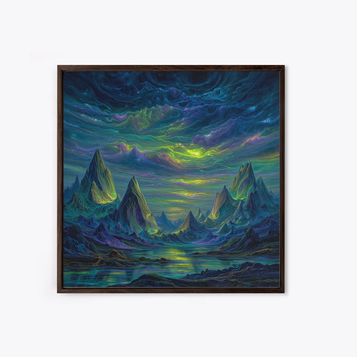 Electric Neon Mountain Landscape Wall Art Canvas Print Futuristic Abstract Landscape Art Modern Home Decor