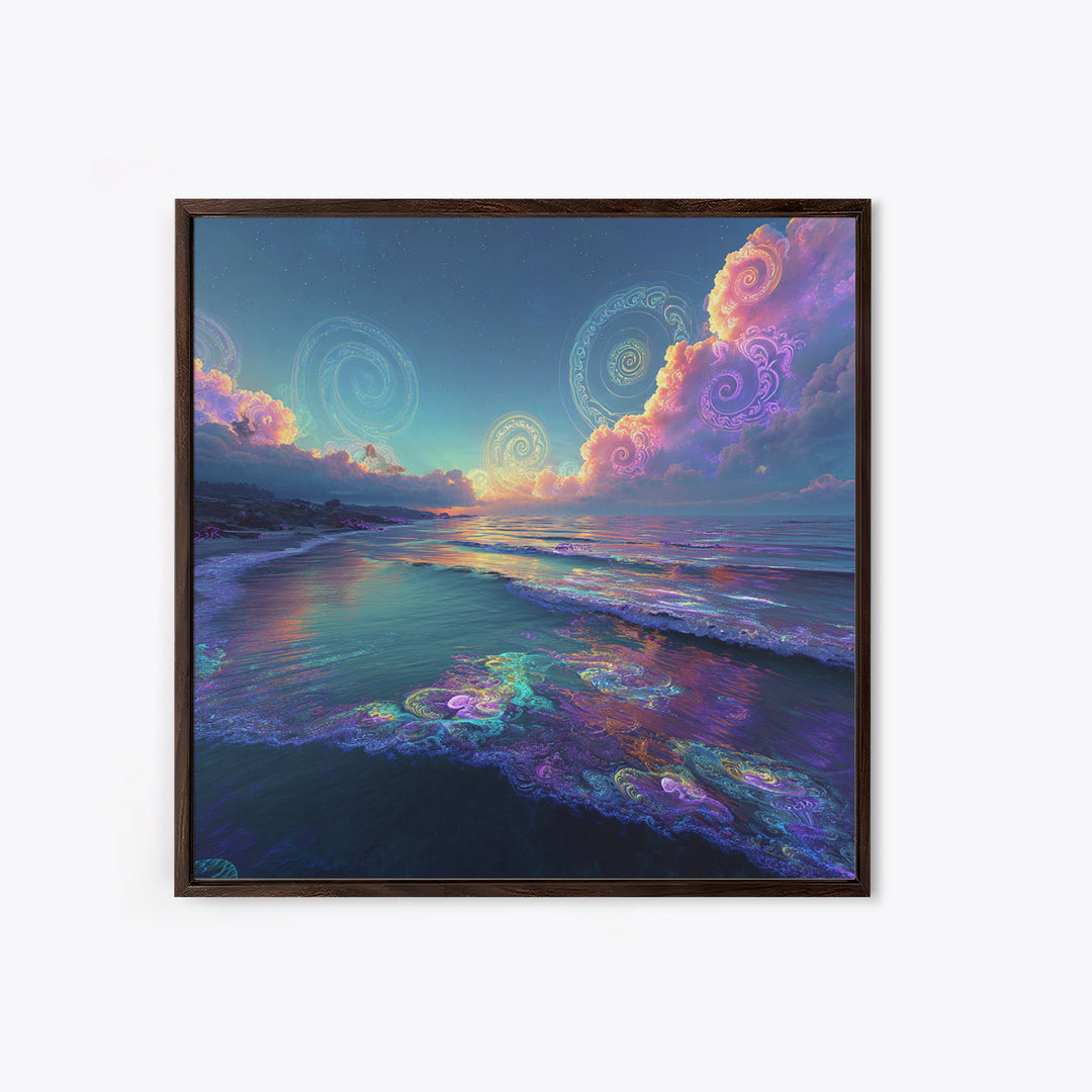 Surreal Neon Ocean Sunset Canvas Print, Retro Coastal Wall Art, Beach House Decor, Modern Seascape Wall Art For Living Room
