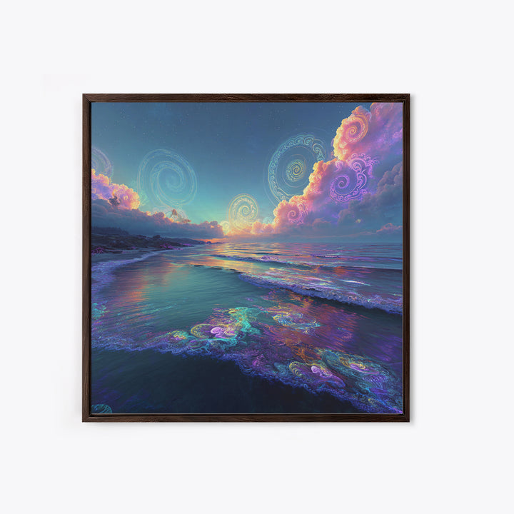 Surreal Neon Ocean Sunset Canvas Print, Retro Coastal Wall Art, Beach House Decor, Modern Seascape Wall Art For Living Room