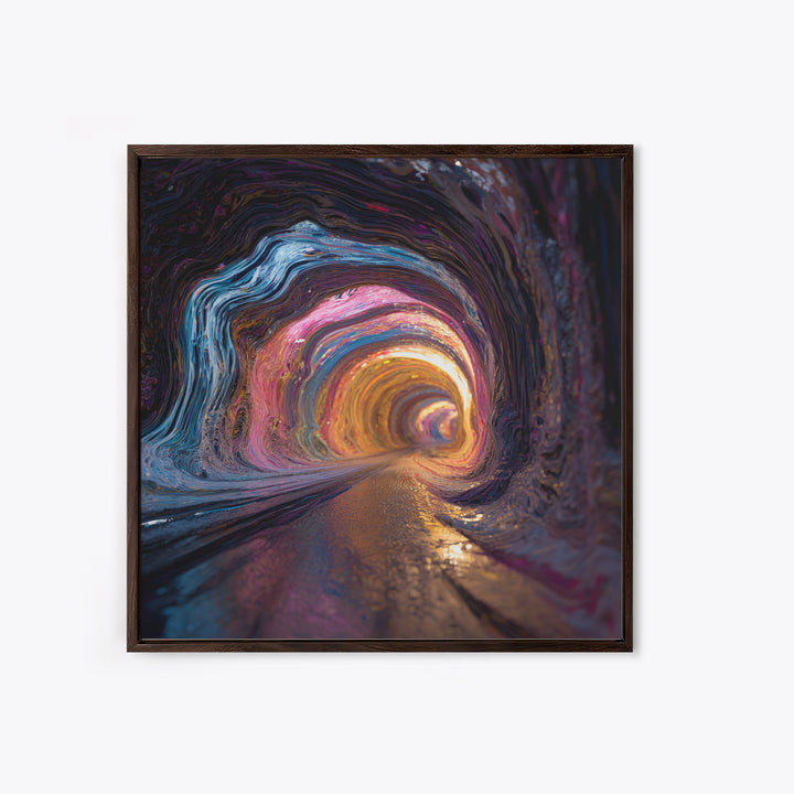 Vibrant Abstract Tunnel With Neon Lights Retro Futuristic Wall Art Canvas Print For Office And Living Room Decor