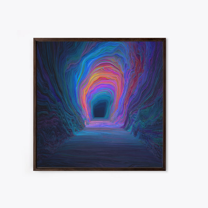Colorful Abstract Tunnel Wall Art Neon Rainbow Cave Surreal Landscape Modern Statement Canvas Print Gaming Room Decor