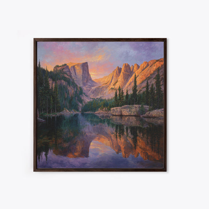 Sunset Mountain Lake Reflection Landscape Canvas Print Modern Wall Art Nature Home Decor Large Calm Living Room Artwork
