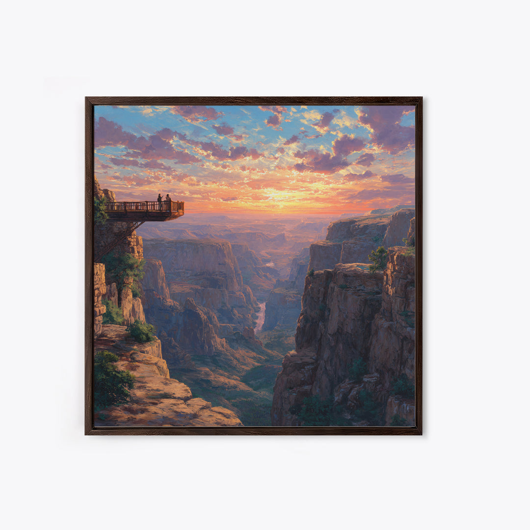 Grand Canyon Sunset Overlook Landscape Wall Art, Dramatic Sky Panoramic Canvas Print, Large Southwest Home Decor