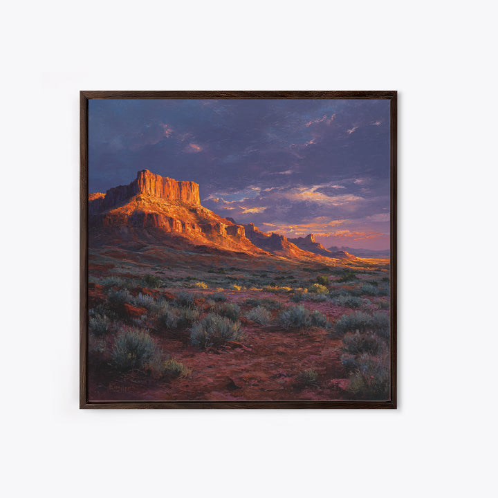 Desert Butte At Sunset Wall Art, Dramatic Western Landscape Canvas Print, Southwest Home Decor For Living Room Or Office