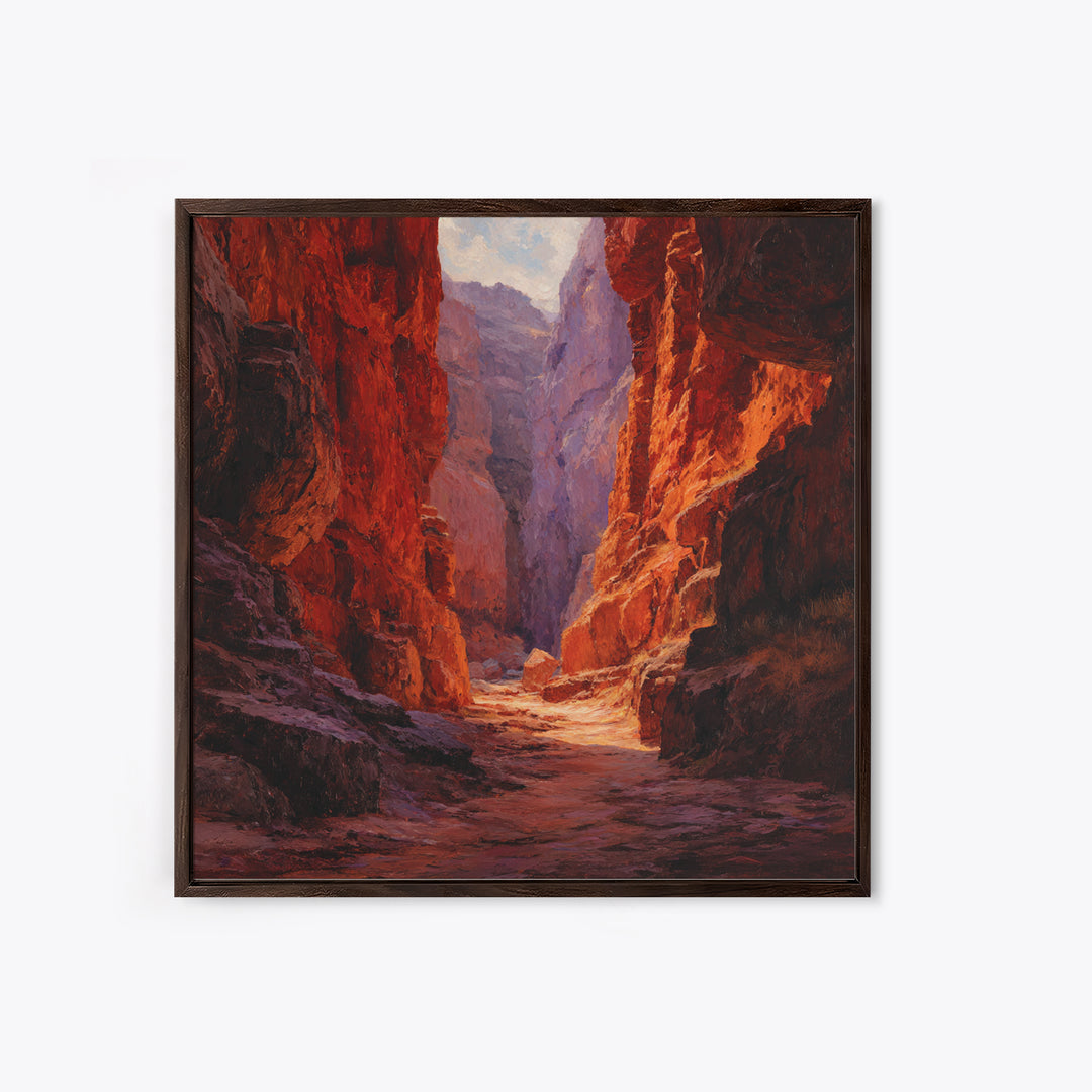 Sunlit Red Canyon Oil Landscape Wall Art, Western Desert Canvas Print, Rustic Country Home Decor, Southwest Landscape Painting
