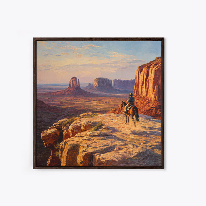 Cowboy Overlooking Monument Valley Wall Art, Western Desert Landscape Canvas Print For Rustic Western Home Decor