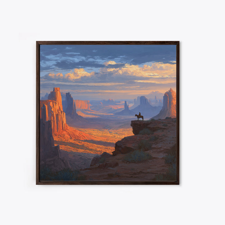 Monument Valley Cowboy Panorama Wall Art, Western Desert Landscape Canvas Print, Large Rustic Living Room Decor