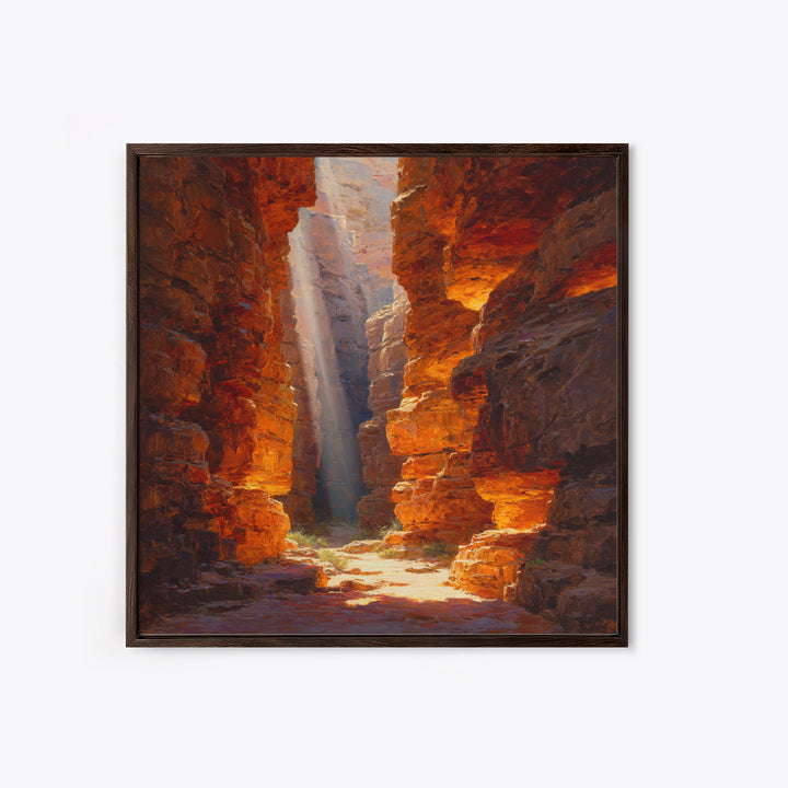 Golden Canyon Sun Rays Desert Landscape Wall Art Print, Southwestern Rustic Decor, Warm Nature Painting Living Room Art