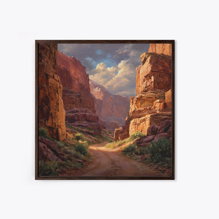 Sunlit Desert Canyon Landscape Wall Art, Rustic Western Canvas Print, Southwest Country Home Decor, Nature Wall Art