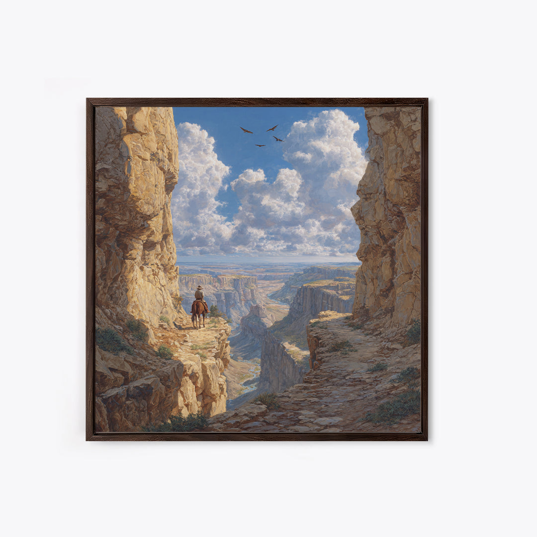 Cowboy Canyon Landscape Wall Art Print, Western Desert Painting Canvas Print, Rustic Home Decor For Modern Living Room