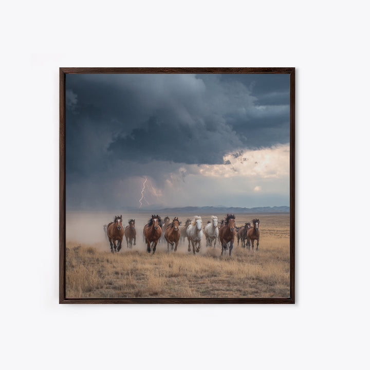 Galloping Horses In Desert Storm Wall Art, Western Photography Print, Rustic Ranch Decor, Dramatic Modern Canvas Print