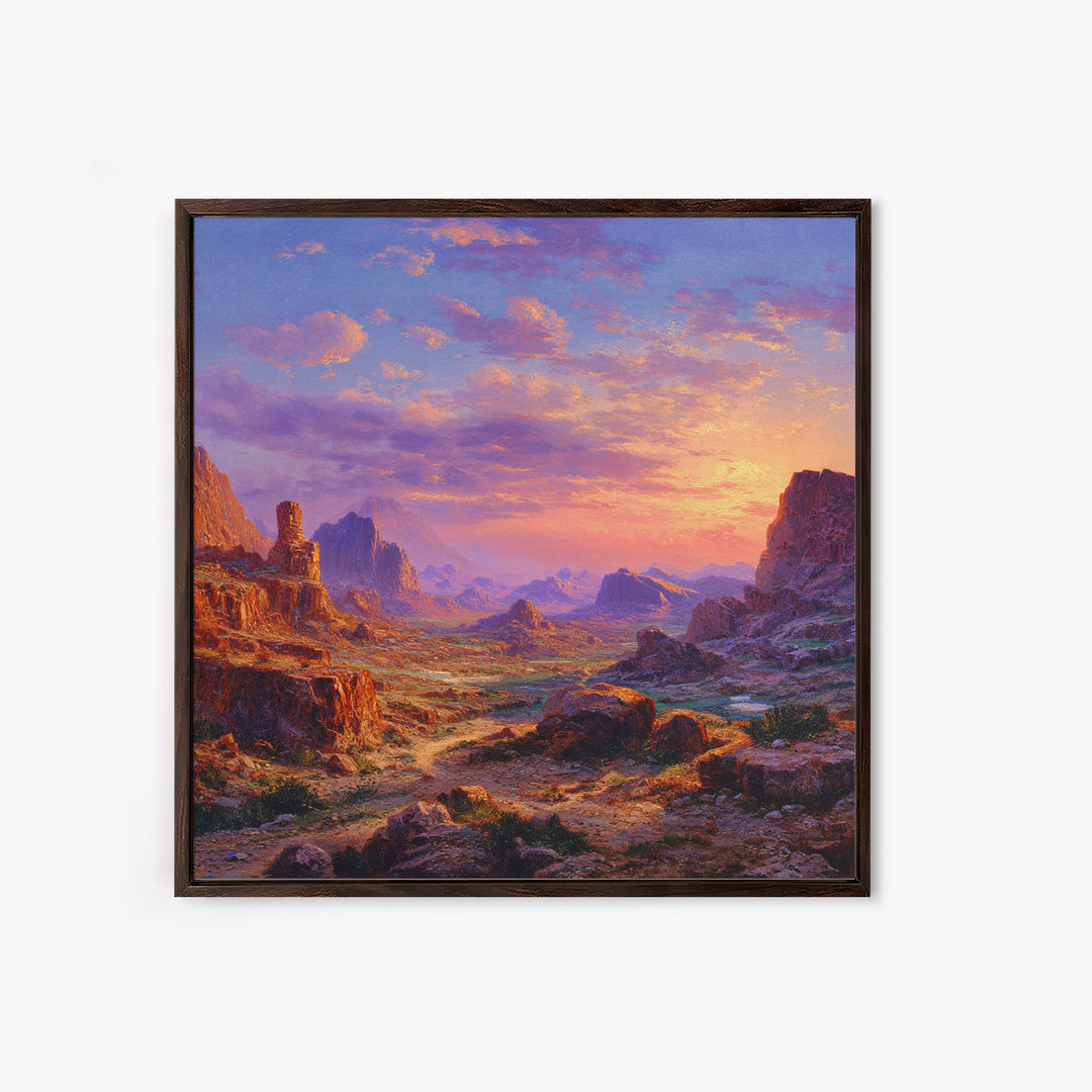 Sunset Desert Canyon Landscape Wall Art Colorful Western Painting Large Canvas Print Rustic Home Decor Living Room Wall Art