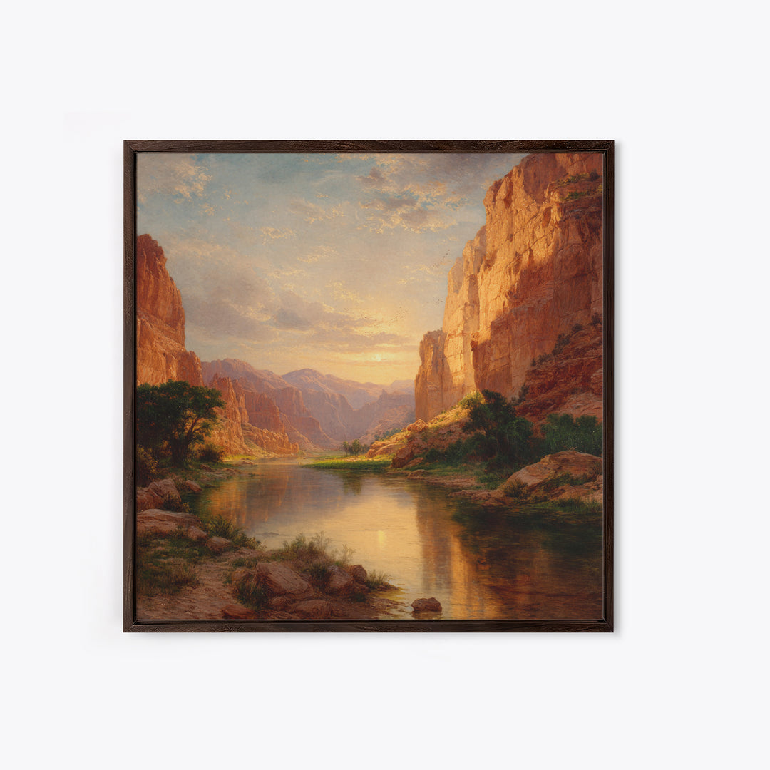 Golden Canyon River At Sunset Landscape Wall Art, Southwest Nature Home Decor, Large Scenic Canvas Print For Living Room