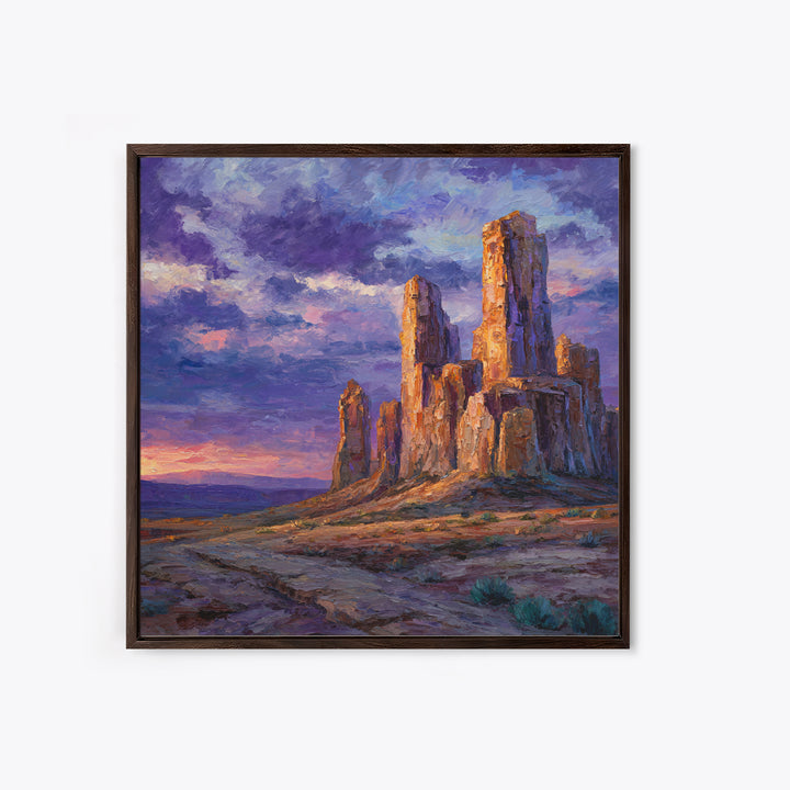 Desert Buttes At Sunset Wall Art, Southwestern Landscape Painting, Colorful Rustic Country Decor, Large Western Canvas Print