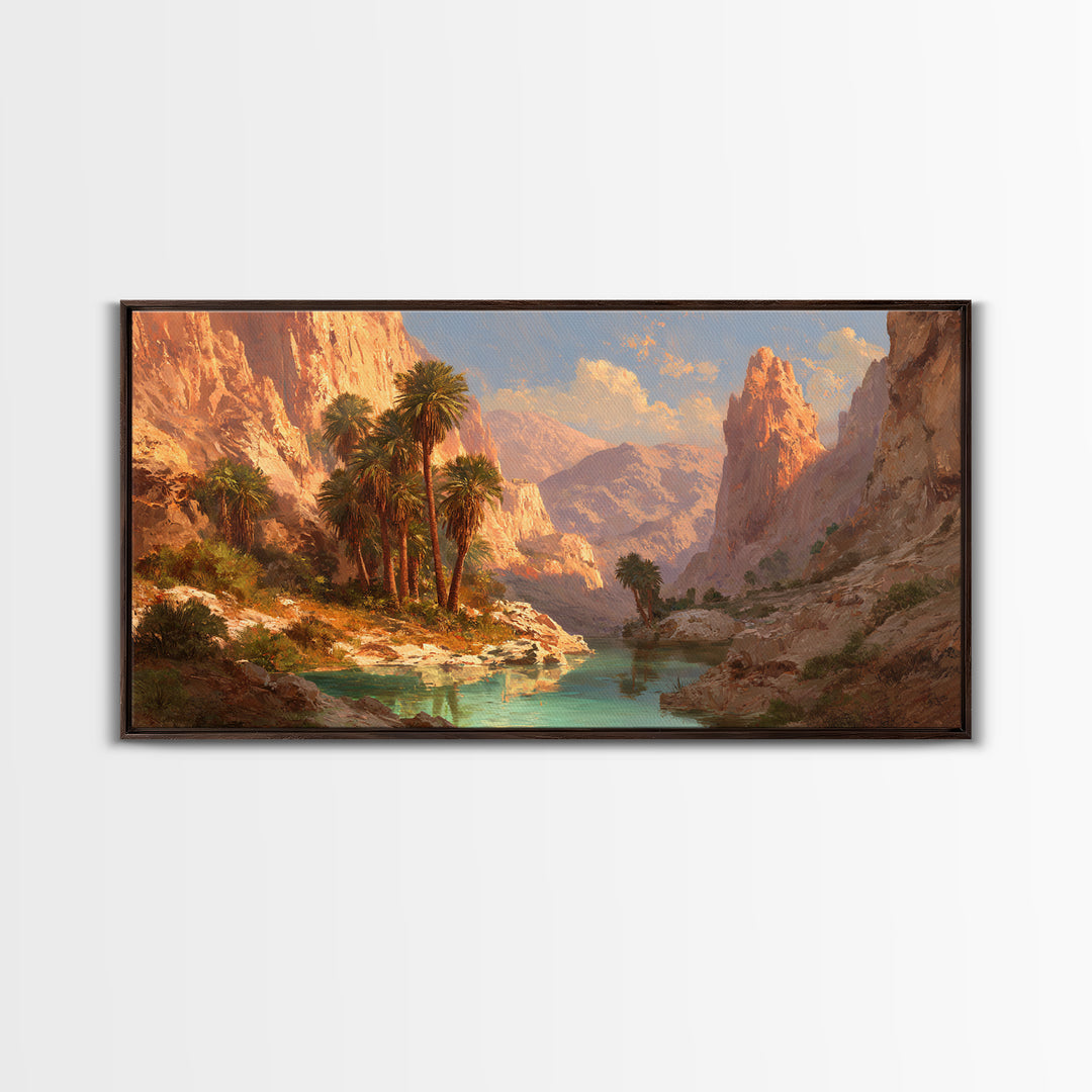 Sunset Mountain Desert Landscape With Palm Trees Oil Painting Canvas Print Large Wall Art For Living Room Modern Home Decor
