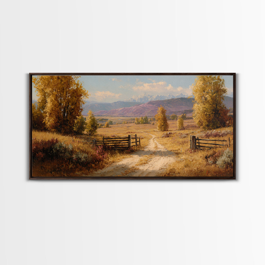 Autumn Landscape With Pathway And Rustic Fence Wall Art Canvas Print For Living Room Decor And Nature Lovers